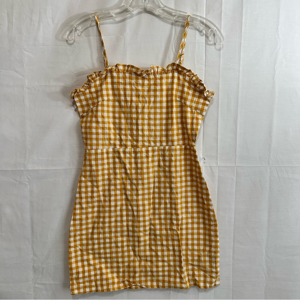Jifan Sleeveless Adjustable Strappy Yellow Gingham Mini Dress Size Small